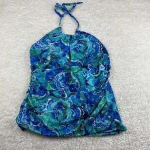 Lauren Ralph Lauren Tankini Swim Top Womens 16 Blue Green Paisley Halter‎